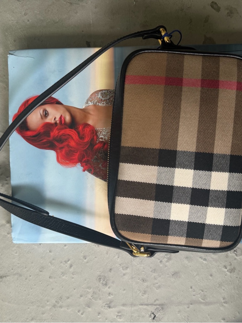 NEW BURBERRY SIGNATURE CHECK CANVAS Black  LEATHER CAMERA BAG CROSSBODY - Picture 7 of 11